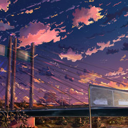 This is a pixiv picture whose title is 夕方の橋.