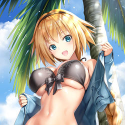 This is a pixiv picture whose title is 「さぁマスター、泳ぎましょう！」.
