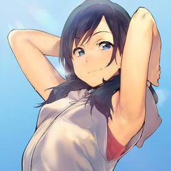 This is a pixiv picture whose title is 天気の子の腋チラチラ見せてくる娘.