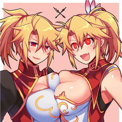 This is a pixiv picture whose title is 槍の勇者/愛の狩人(女体化).