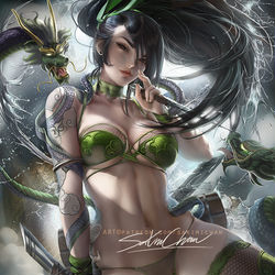 This is a pixiv picture whose title is 纹身女神阿卡丽 Tattoo Goddess Akali.