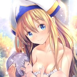 This is a pixiv picture whose title is 女神官ちゃんのいと慈悲ぶかすぎた授乳.