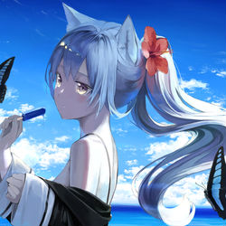 This is a pixiv picture whose title is 夏の尻尾がなびく.
