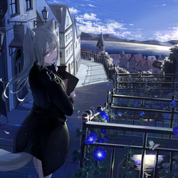 This is a pixiv picture whose title is 振り返りたくなる朝の道.