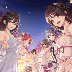 This is a pixiv picture whose title is 海と夕日とアイドル.