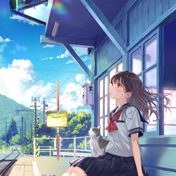 This is a pixiv picture whose title is 電車が来るまで.