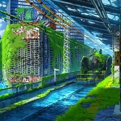 This is a pixiv picture whose title is 新橋駅幻想.
