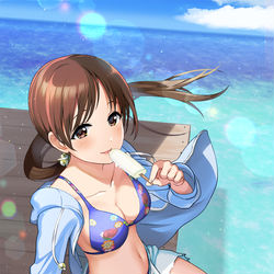 This is a pixiv picture whose title is 美波といっしょにアイスを食べる夏.