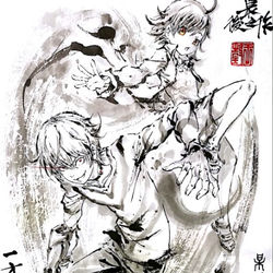 This is a pixiv picture whose title is 【極道畫師】一方通行&最後之作.