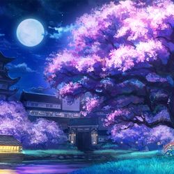 This is a pixiv picture whose title is ［仕事絵］花吹雪_夜桜.