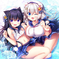 This is a pixiv picture whose title is マリンなクロ＆ももちゃん.