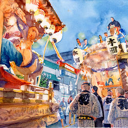 This is a pixiv picture whose title is 太陽の街の夏祭り.