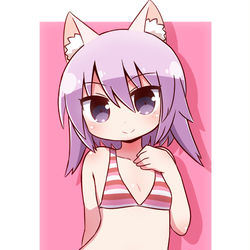 This is a pixiv picture whose title is 水着+ネコミミアクセ夜露ちゃん.