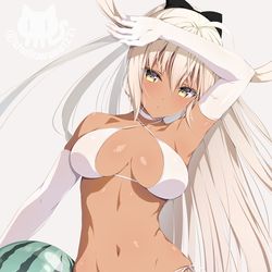 This is a pixiv picture whose title is 沖田ちゃん×白ビキニ.