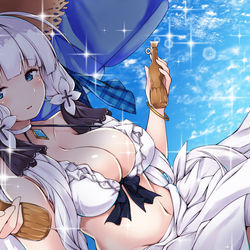 This is a pixiv picture whose title is 【アズレン】女神のお裾分け【イラストリアス】.