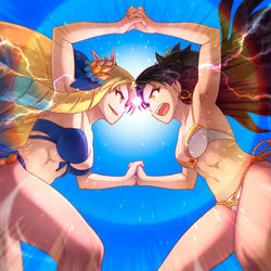 This is a pixiv picture whose title is 【FGO】Godnesses in beach【水着】.