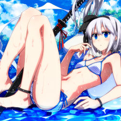 This is a pixiv picture whose title is 水辺で涼む妖夢ちゃん！.