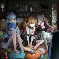 This is a pixiv picture whose title is 徹夜/ Stay up late.