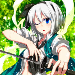This is a pixiv picture whose title is 暑い日のお稽古妖夢ちゃん！.