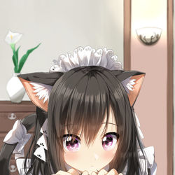 This is a pixiv picture whose title is じーっと動向を伺ってくるネコメイドさん.