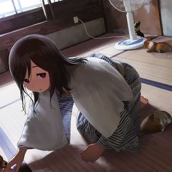 This is a pixiv picture whose title is 蒸し暑い夏、わんわんころころ.