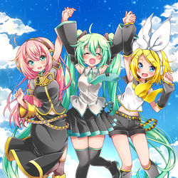 This is a pixiv picture whose title is 雨あがりの虹ジャンプ.