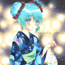 This is a pixiv picture whose title is ミクちゃんと夏祭り🎇.