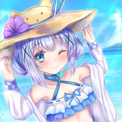 This is a pixiv picture whose title is 水着チノちゃんと海遊び.