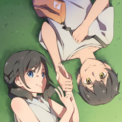 This is a pixiv picture whose title is 森嶋帆高と天野陽菜.