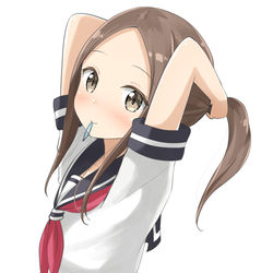 This is a pixiv picture whose title is 暑いのでポニテにするところの高木さん.