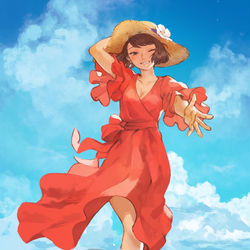This is a pixiv picture whose title is 【PFLS】朱の花に燃ゆる浜.