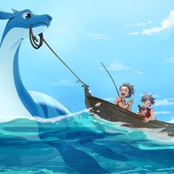 This is a pixiv picture whose title is 釣り場へ.