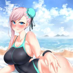 This is a pixiv picture whose title is 競泳水着武蔵ちゃんと海水浴へ.