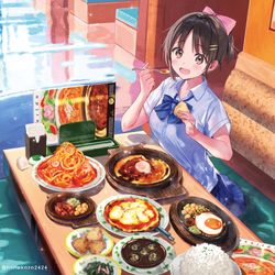 This is a pixiv picture whose title is 「ごめん；先に食べちゃった・・・」.
