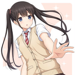 This is a pixiv picture whose title is 手を伸ばすツインテールちゃん.
