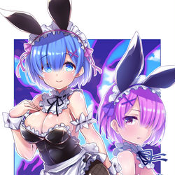 This is a pixiv picture whose title is バニーレムラム.