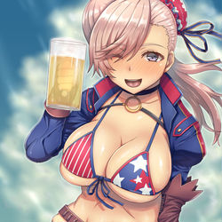This is a pixiv picture whose title is 水着武蔵さんはビールが似合う.
