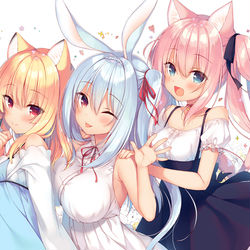 This is a pixiv picture whose title is 🦊🐰🐱❤.