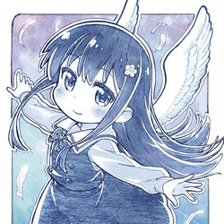 This is a pixiv picture whose title is 天使が舞い降りた.