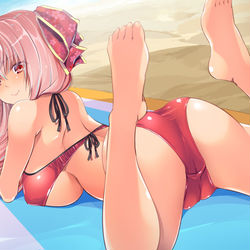 This is a pixiv picture whose title is 残暑見舞いマコちゃんinビーチ.
