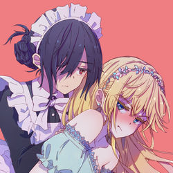 This is a pixiv picture whose title is 【仕事絵】王女様がメイドに監禁される話.