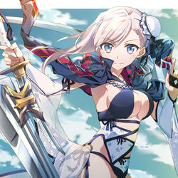 This is a pixiv picture whose title is 水着二刀流.