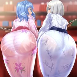 This is a pixiv picture whose title is 射的に夢中な浦風と浜風.