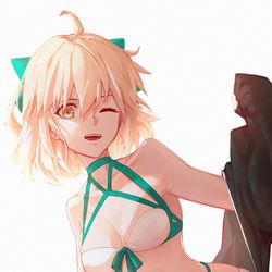This is a pixiv picture whose title is 水着沖田.