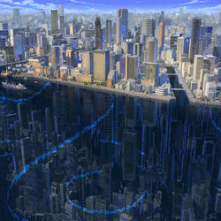 This is a pixiv picture whose title is 仮想都市.