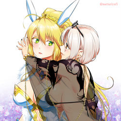 This is a pixiv picture whose title is バニー獅子王と水着カーミラさんにはイチャイチャしてほしいなぁって.