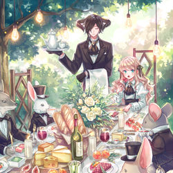 This is a pixiv picture whose title is 動物たちのお茶会.