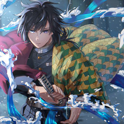 This is a pixiv picture whose title is 水の呼吸 肆の型 打ち潮.