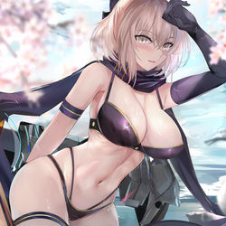 This is a pixiv picture whose title is 水着沖田.