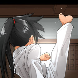 This is a pixiv picture whose title is 習作「空手　上段蹴り」.